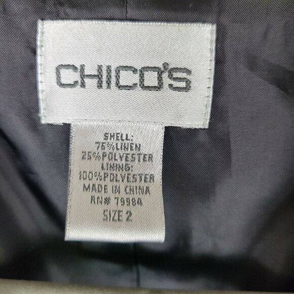 Chico's Size 2 Large Crinkle Linen Blend Jacket Blazer Lined Black White Striped - Picture 8 of 8